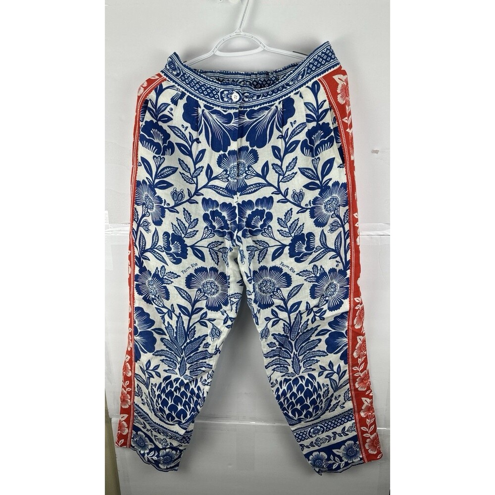 FARM Rio Anthropologie Womens S Blue Floral Pineapple Print Pants Boho